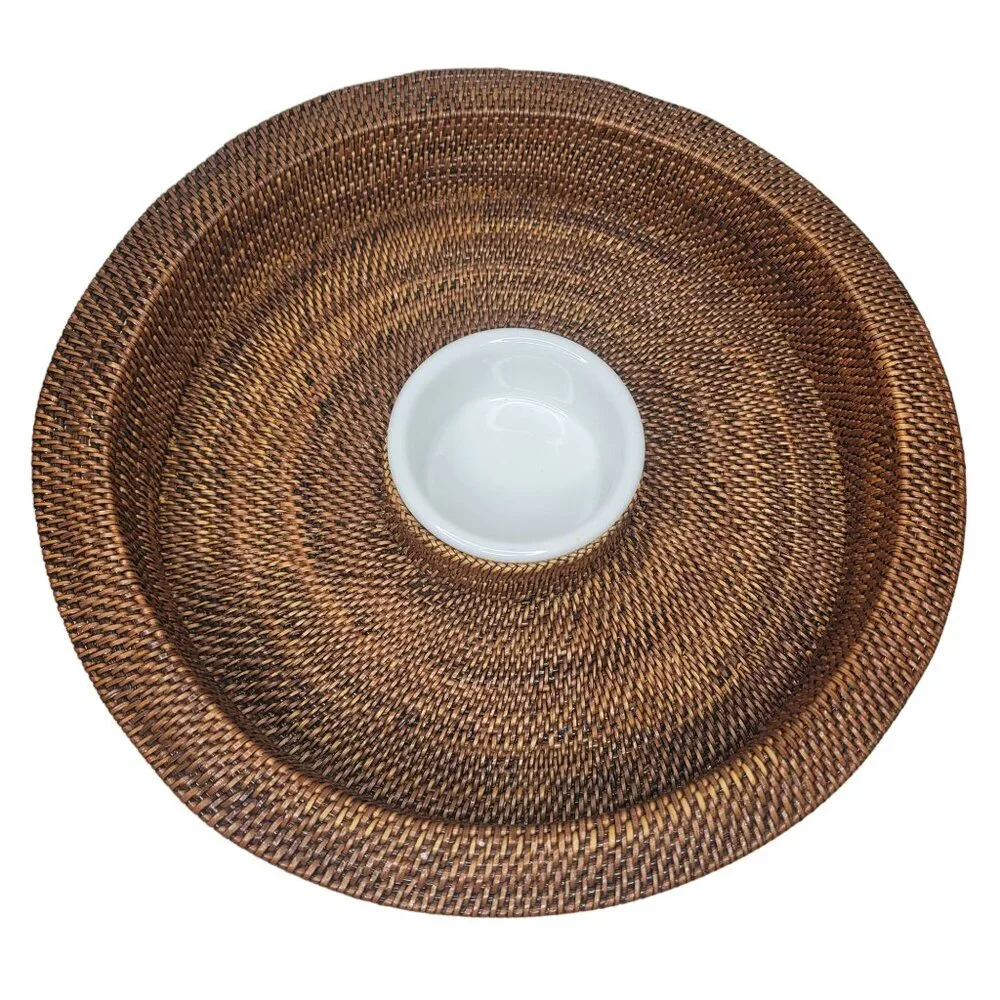 Williams-Sonoma Woven Chip & Dip Serving Tray With Ceramic Bowl